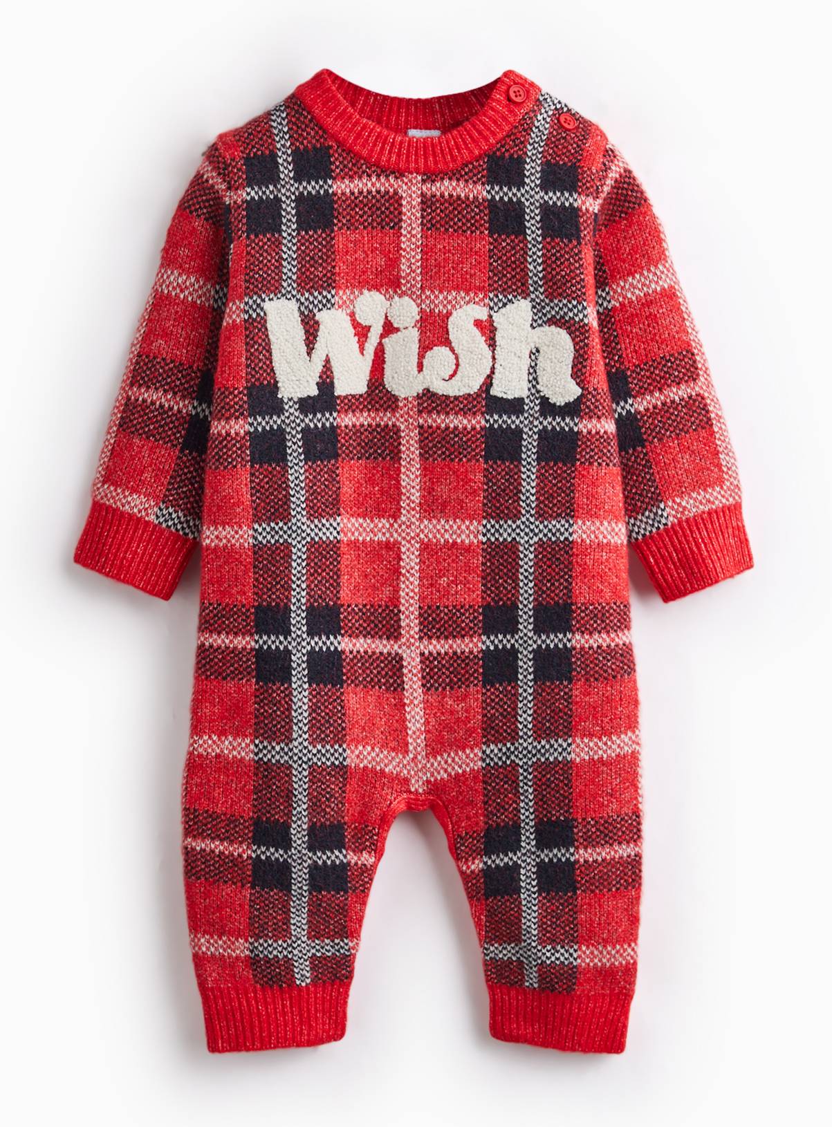  Tartan Check Wish Slogan Romper 6-9 months - Image 1